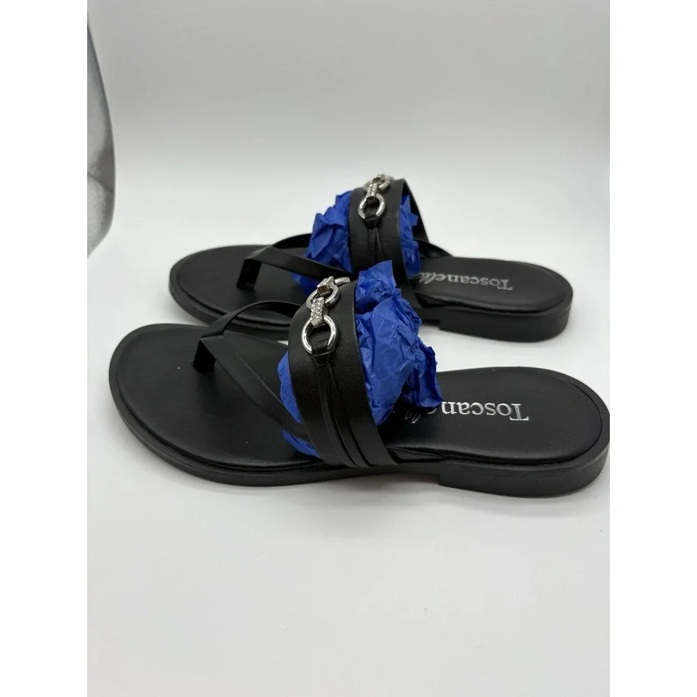 Toscanella Thong Sandal With Silver O-Ring And Rhinestone Embellishment, 6.5